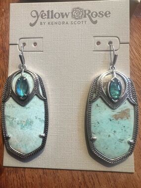 Kendra Scott Darby earrings in sea green and London blue in vintage silver frame